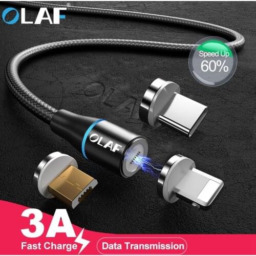 OLAF 3A Magnetic USB Cable Fast Charging Data Cable for iPhone Xs X 8 7 Magnetic Charger Micro USB Type C Cable for Samsung S10
