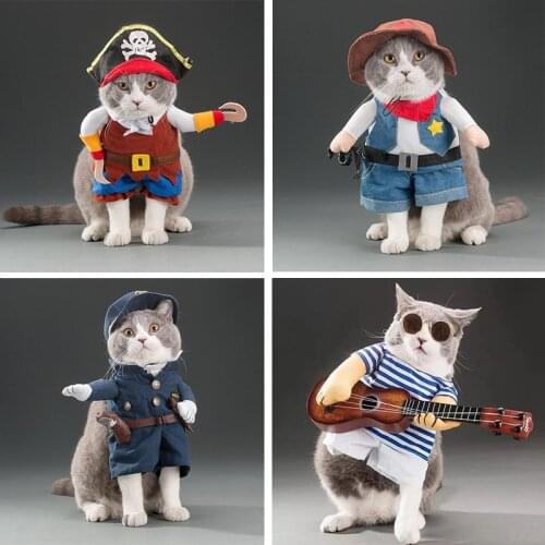 Cute and Funny Pet Clothes Pirate Dog Cat Costume Set Pirate Ship Dress Up Party Costume Guitar He Cowboy Costume Halloween Dres