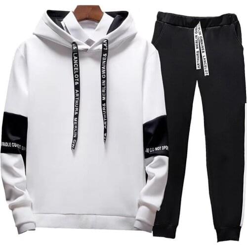 Fashion Men Tracksuit 2021 Spring AutumnMale Suit Pullover Two Piece Set Casual Hooded Sweatshirt Drawstring Outfit Sportswear