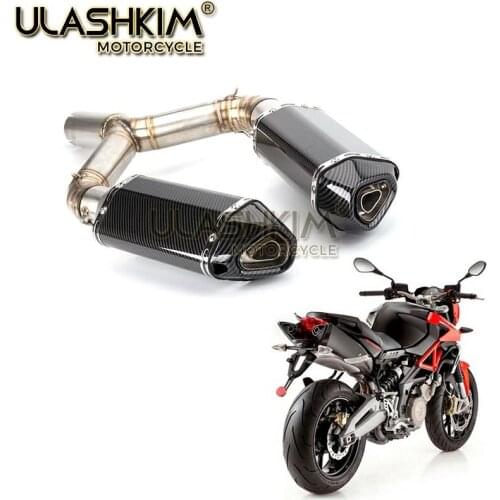 Motorcycle Full System elbow carbon Fiber Exhaust Muffler Middle Contact Pipe Slip-On For Aprilia SHIVER 750 shiver750