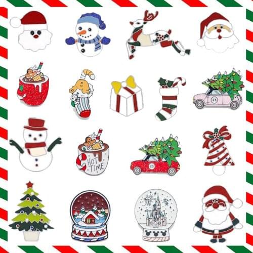 Cartoon Santa Claus Brooches Crystal Ball Enamel Pins Bag Clothes Button Badge Fashion Jewelry Christmas Gifts For Kids Friends