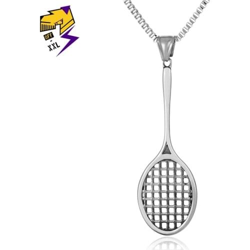 Mens Fitness Jewelry Stainless Steel Casting Badminton Racket Necklace Pendant Battledore 70cm Box Chains Necklaces for Male