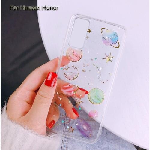 Soft Silicon Moon Star Bling Glitter Phone Case For Huawei Honor Nova 7 SE 30S 30 Y7 Pro 10 Plus Y9 2019 Shockproof Case Cover