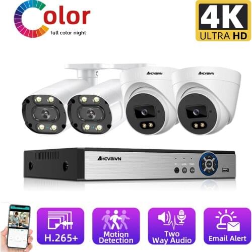 8MP POE Dome Camera Set Indoor Color Night Vision CCTV Security Video Surveillance Camera System Kit 4K 4CH POE NVR Kit 4Channel