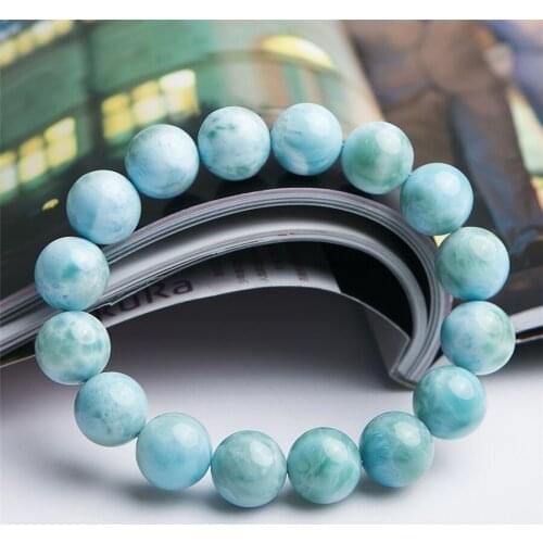 13mm Genuine Natural Blue Larimar Gems Stone Water Pattern Wealth Crystal Stretch Round Bead Bracelet Drop Shipping