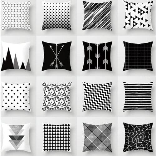 Geometric Cushion Cover Black and White Polyester Throw Pillow Case Striped Dotted Grid Triangular Geometric Art Cushion Cover