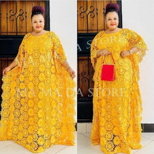 New African Stylish Dashiki Abaya Plus Free Size Maxi Dresses + Inside 2 Piece Cord Lace Boubou For Ladies Women