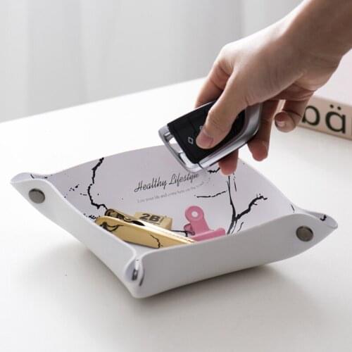 New Nordic Style Marble Leather Desktop Storage Box Porch Key Box Simple Marbling Sundry Box Folding Modern Fashion Jewelry Box