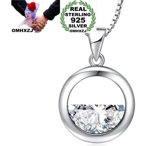 OMHXZJ Wholesale European Fashion Woman Girl Party Birthday Wedding Gift Round Zircon S925 Sterling Silver Pendant Charm PE191