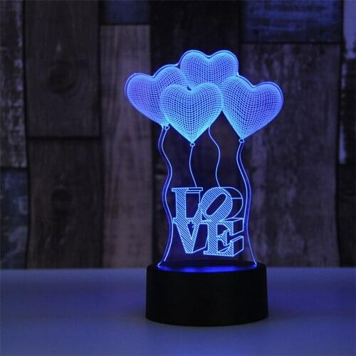 "Birthday Gift forGirlfriend 7 Color Change 3D Love Heart Balloon Lamp Party Favor Anniversary New Year Present Valentines Day"