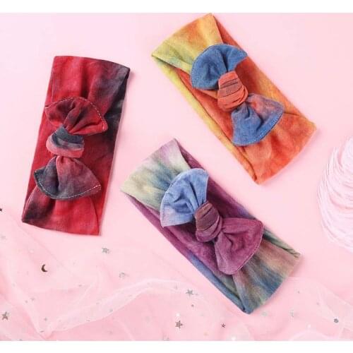12 Colors Print Bowknot Headband Baby Girls Newborn Elastic Wide Side Hairband Water Ink Bow Headwear Toddler Kids Accessories