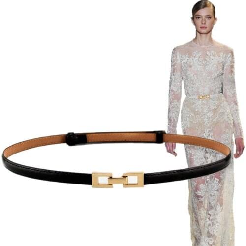 Newest waistband Fashion red Thin Belts For Women Gold Hasp square buckle black Leather Belt adjust strap Woman Belts For Dress