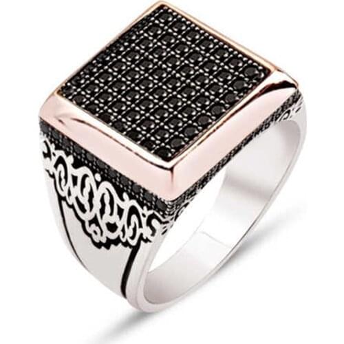 Silver Black Zircon Stone Pattern Men 'S Ring