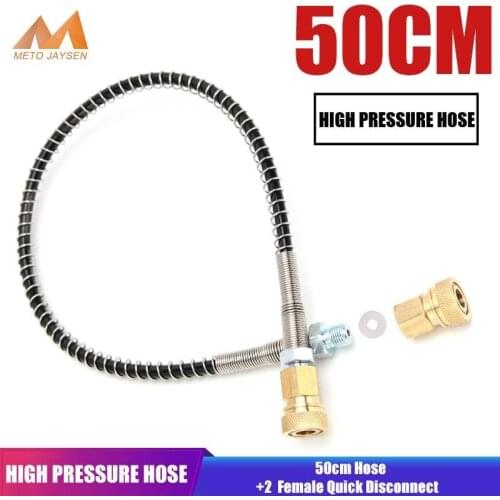 High Pressure Hose M10x1 Thread Nylon Air Refilling 50cm Wrapped with Stainless Steel Spring and Quick Connectors Fittings
