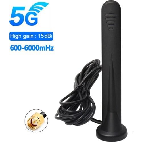 GSM GPRS 3G 4G 5G Antenna Outdoor High Gain 15dBi 600-6000MHz SMA Male Waterproof Magnetic Sucker Antenna for Wifi Router Modem