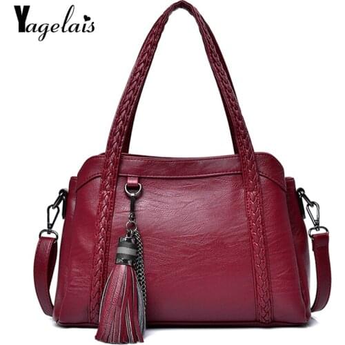 Women Dress Solid Color Handbag Zipper Messenger Bag With Tassels Import Soft Leather Bags Women Versatile Crossbody Bags