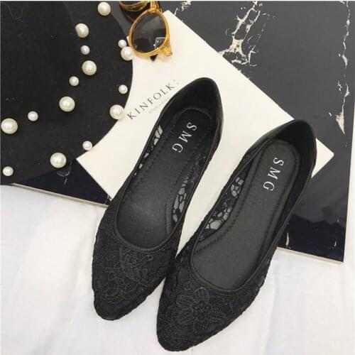 2021 New Spring Womens Shoes Flat Bow Lace Hollow Single Shoes Fashion Mesh Sandals Spring and Summer Wild Womens Shoes