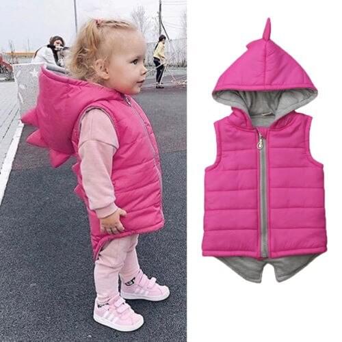 PUDCOCO Infant Baby Girl Winter Warm Dinosaur Hooded Coat Kid Jacket Outerwear Waistcoat Support wholesale