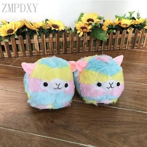 Winter Warm Plush Slippers Cartoon Animal Cotton Slides Color Alpaca Indoor Slippers Non-slip Slippers Women Cotton Slippers2020