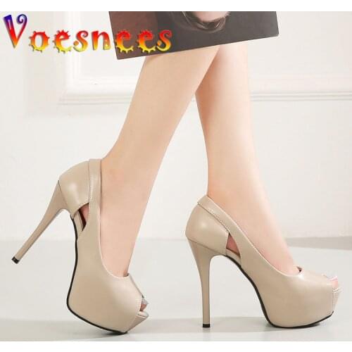 2021 New Women Pumps 12CM Comfortable Superfine Fibre Peep Toe Stilettos Sexy Peep Toe Platform High-Heel Career Female Shoes