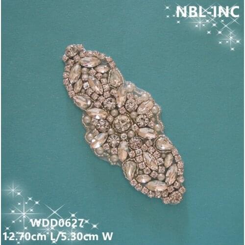30 pieces) Wholesale hand beaded silver clear crystal rhinestone applique for dresses DIY iron on WDD0627