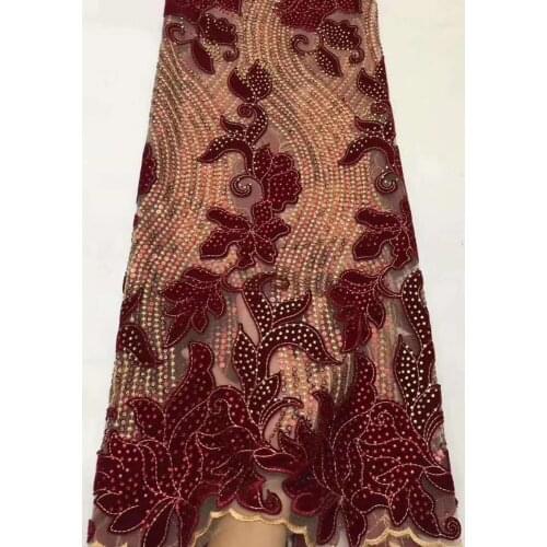 Fashion Flowers African Lace Rhinestone Embroidery Nigeria Mesh Lace Fabric Wedding Evening Dress