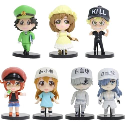 7pcs/set 9cm Cells At Work! Japan Anime Figure PVC Toys Kawaii Red Blood Cell Platelet Leukocyte Room Decor Dolls Gift for Boys