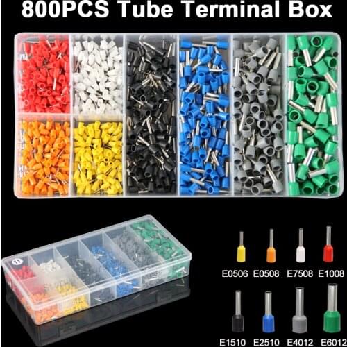 800pcs AWG22-10 0.5-6mm2 Tube Terminal Kit Insulated Tubular Sleeves Ferrule Ends Cable Wiring Electrical Crimp Terminals Set