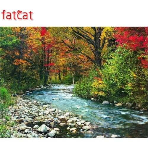 FATCAT 5d diy Diamond Painting Forest river Diamond Embroidery Sale landscape Full Square Round Mosaic stickers Decor AE550