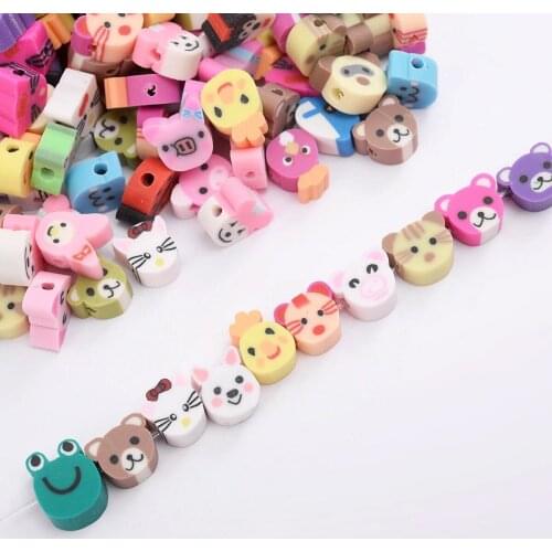 50 pcs 10mm Polymer Clay Fimo Mixed Animal Figure Beads, jewelry Making 50 Pcs