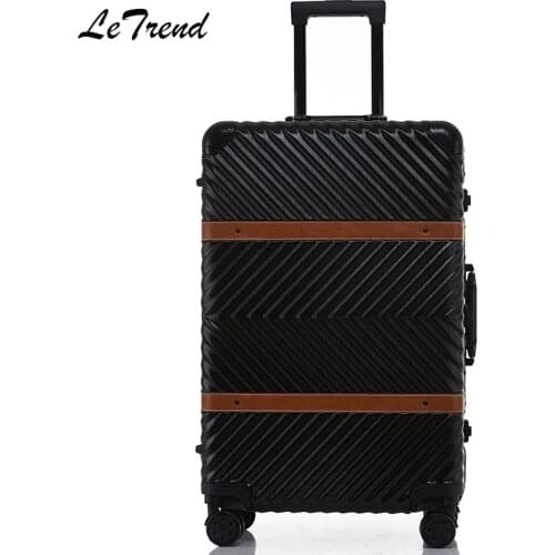 Letrend Aluminium Frame Rolling Luggage Spinner 20 inch Business Travel Bag retro Trolley Cabin Suitcases Wheel password Trunk