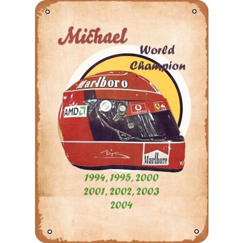 Fanzi Vintage Look Metal Sign Racing Helmets Michael Schumacher Helmet 8"X12" Tin Plate Wall Decor