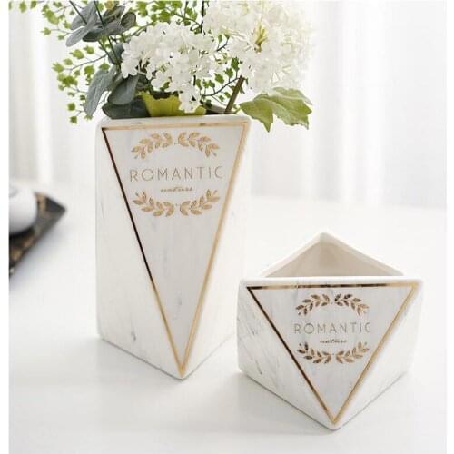 Geometric Flower Vase Marble Texture Vintage Desktop Vase Ceramic Patterned Irregular Vase