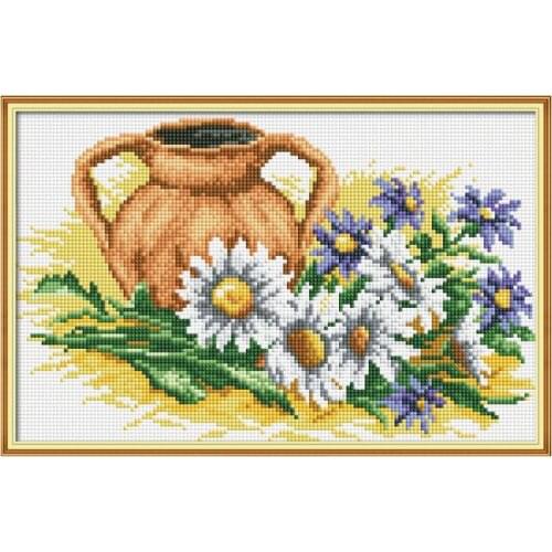 Joy Sunday 5D DIY Diamond Embroidery Flowers Daisy and Pot Diamond Mosaic Flowers Diamond Embroidery Icons Rhinestone Pictures
