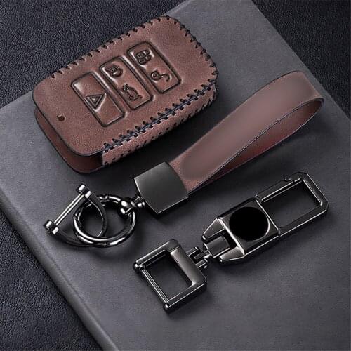 Top Layer Leather Car Key Cover Shell Case Holder Fob For 2018 Land Rover Range Rover Sport Evoque Velar Discovery 5 Car Styling