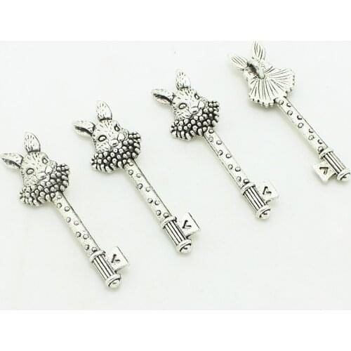 Sweet Bell Wholesale 15pcs 16*51mm Metal Zinc Alloy Trendy hare Lovely Keys Jewelry Pendant Charms