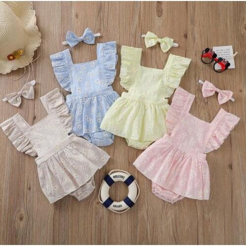 Sweety Newborn Baby Girls Summer Rompers Lace Tassel Short Sleeve Floral Printed Backless Jumpsuits Outfits Playsuit Bodysuits