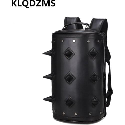 KLQDZMS Trendy Luxury Bags For Women PU Unisex Business Travel Large Capacity Backpack Men Personalized With Rivet Knapsack