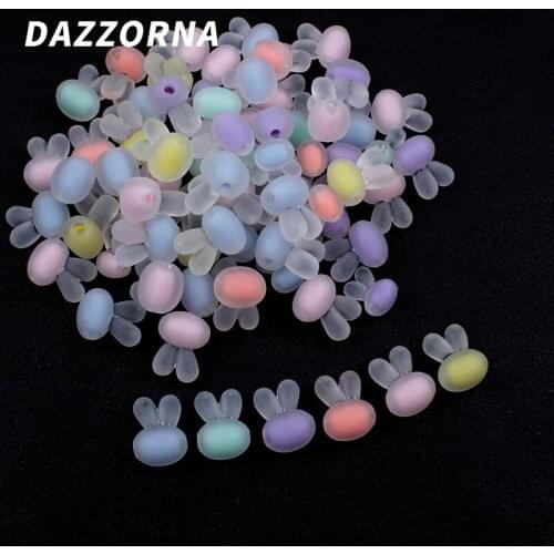 10-30Pcs 12mm Acrylic Beads Candy Color Cute Cartoon Frosted Rabbit Head Spacer Loose Beads for Jewelry Making Accessories