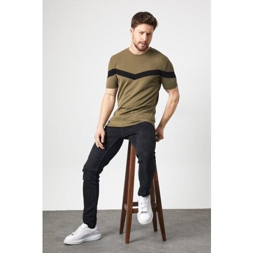 Mens Slim Fit Cotton T-shirt Khaki Attractive Modern Fashion