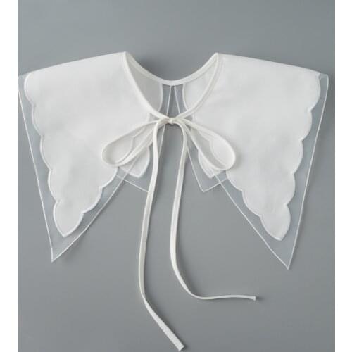 Summer Collocation Shawl False Collar Folds And Wears External Decoration Lace Collar Age Reduction Large Lapel Organza Chiffon