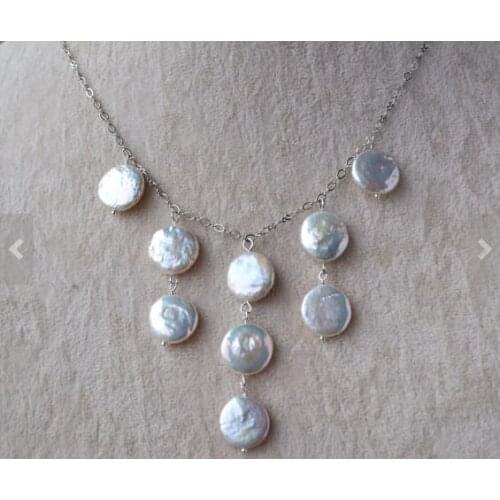 New Arrival Coin Pearl Necklace 12mm White Color Freshwater Pearl Silver Chain Handmade Fine Jewelry Charming Women Gift
