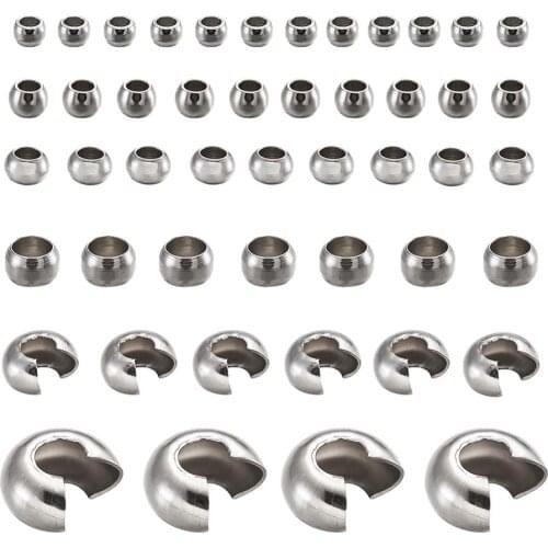 Stainless Steel Crimp Beads, with Crimp Beads Covers, Stainless 1.5/2/2.5/3mm For Neckalce Jewelry Making