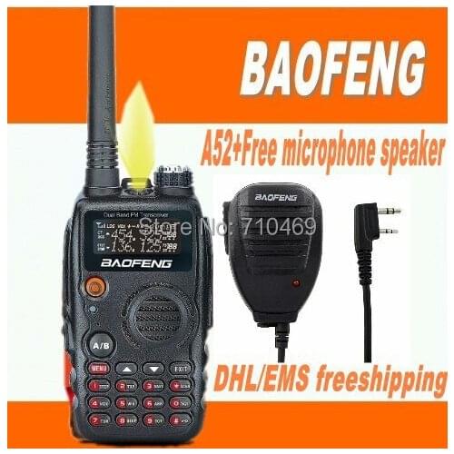 DHL FreeShipping+Original BAOFENG A52 A-52 Two-Way Radio Set FM VHF UHF136-174/400-520MHz walkie talkie pair+bf888s microphone