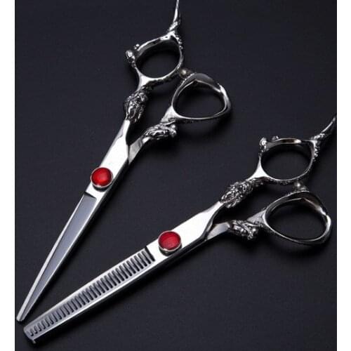 Professional 9cr13 rose gem dragon hair scissors bag set cutting scissor barber thinning shears scisors hairdressing scissors