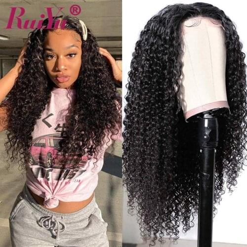 RUIYU Deep Curly Lace Front Wig T Part Transparent Lace Wig Human Hair Brazilian Remy Hair For Women Pre Pluck With Baby Hair