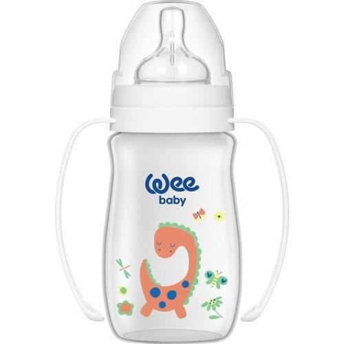 Wide Toe Handle Pp Baby Bottle 250 Ml-White Dinosaur