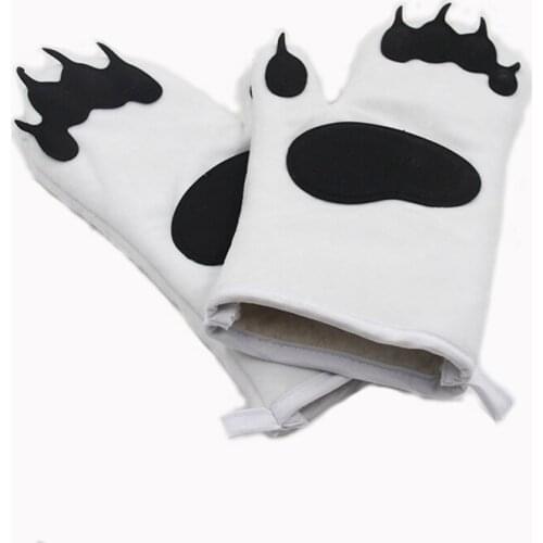 Microwave Cute Gloves Bear Paw Shape Thicken Kitchen Oven Pot Holder Heat-resistant Baking Gloves Cotton Cloth Kitchen Tools 2pc