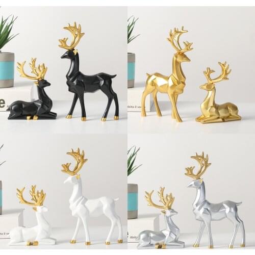 Deer Statue European Style Resin Statue Home Living Room Reindeer Decor Crafts Sculpture Creative Gifts Modern Desktop Ornament