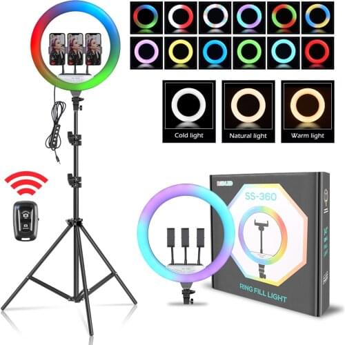 14 Inch/35CM RGB Selfie Ring LED Light with Stand Tripod Photography Studio Ring Lamps for Phone Youtube Makeup Video Vlog